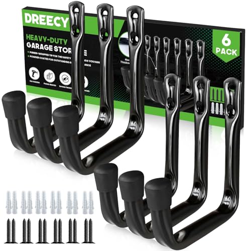 Dreecy J Utility Hooks for Hanging Heavy Duty Garage Storage Utility Hooks for Garage Wall, Color Black, 6 Pack - Image 1