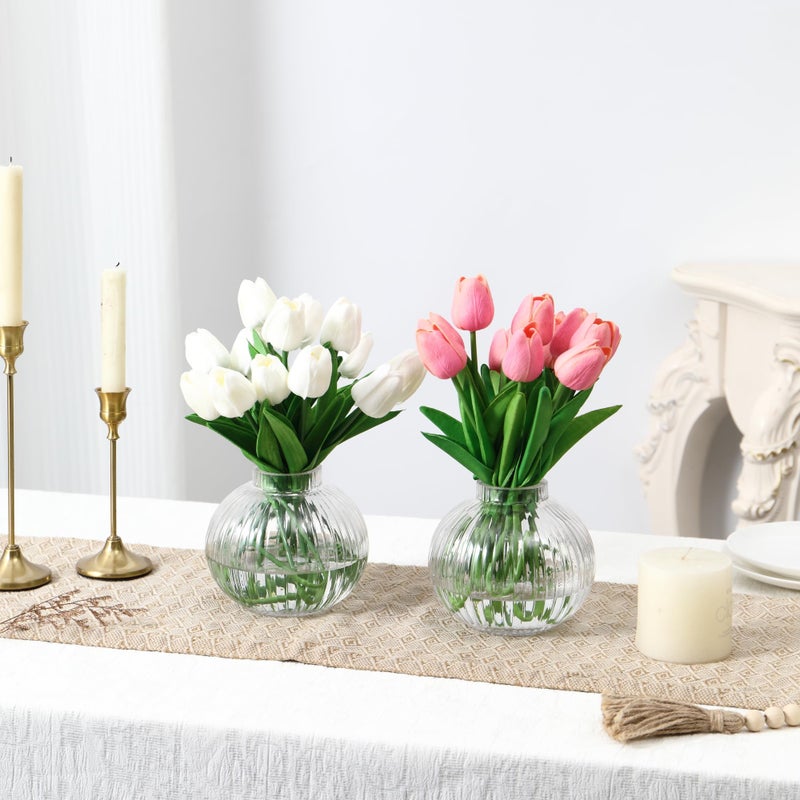 YANWE1 Round Glass Vases, Set of 2 Small Vases for Flowers, Clear Glass Vase for Tulips, Modern Vase for Living Room, Office, Coffee Table, Shelf, Wedding, 5 Inches - Image 4