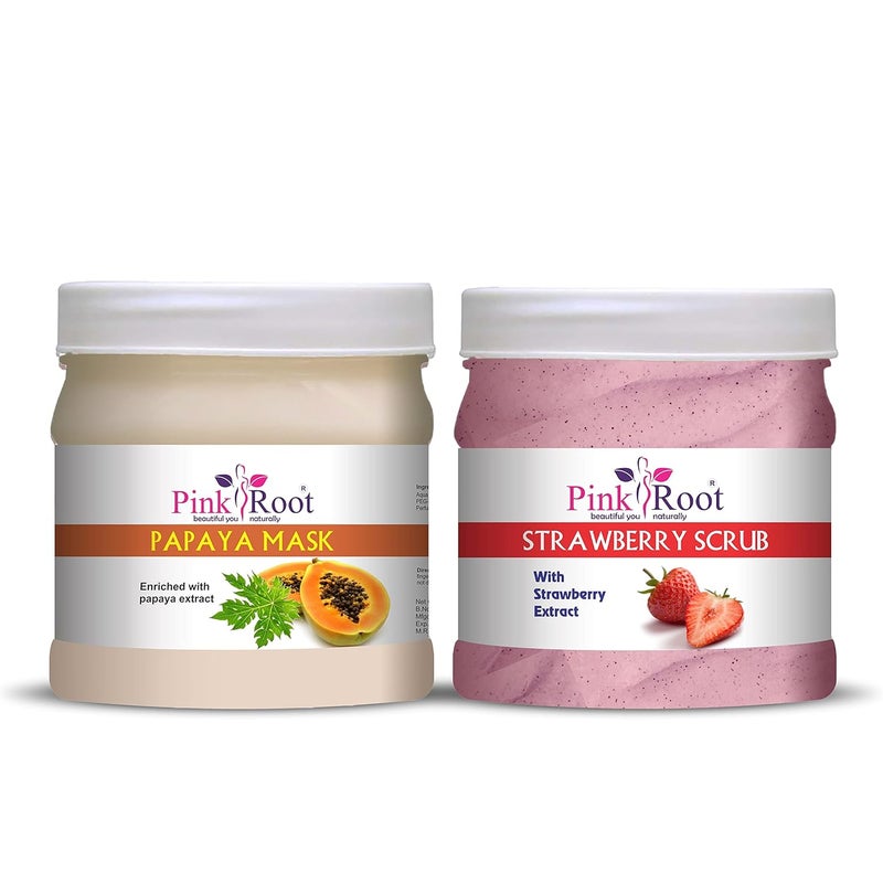 Pink Root Papaya Mask 500gm with Strawberry Scrub 500gm - Image 1