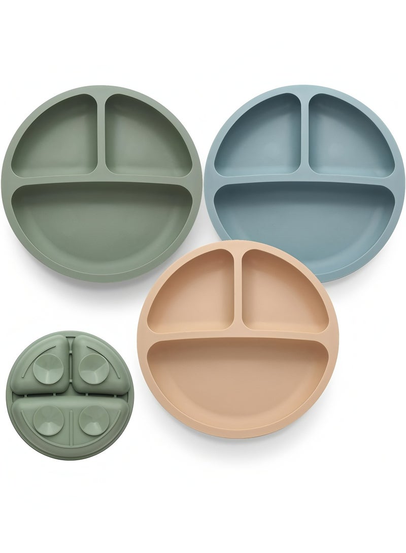 أبلينم مجموعة من 3 أطباق للأطفال الصغار، أطباق شفط مقسمة للأطفال، أطباق أطفال مصنوعة من السيليكون الآمن غذائيًا بنسبة 100%، غير قابلة للانزلاق، لوازم فطام الطفل، آمنة للاستخدام في الميكروويف وغسالة الأطباق - Image 1