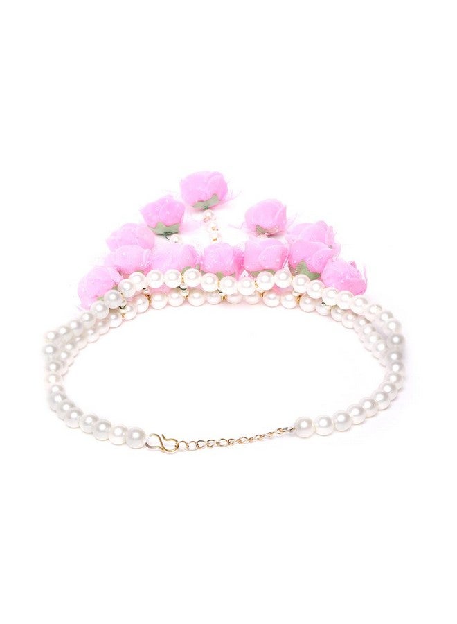 YouBella مجموعة مجوهرات يوبيلا للنساء قلادة فلوريت غوتا باتي، أقراط، سوار ومانغ تيكا للنساء والفتيات (مهندي/هالدي) (وردي) - Image 4