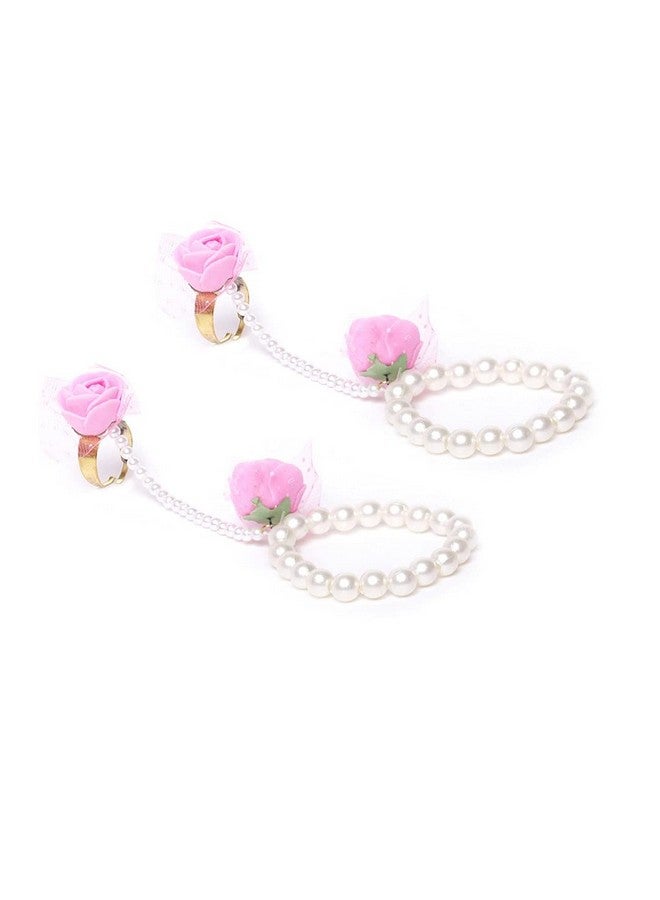 YouBella مجموعة مجوهرات يوبيلا للنساء قلادة فلوريت غوتا باتي، أقراط، سوار ومانغ تيكا للنساء والفتيات (مهندي/هالدي) (وردي) - Image 5