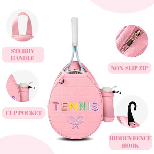 NZNDB Tennis Bags for Women Girl, Tennis Sling Crossbody Backpack, Water Resistant Tennis Bag for Pickleball, Tennis, Racketball(Pink) - Image 5
