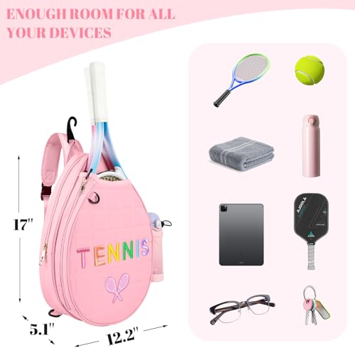 NZNDB Tennis Bags for Women Girl, Tennis Sling Crossbody Backpack, Water Resistant Tennis Bag for Pickleball, Tennis, Racketball(Pink) - Image 4