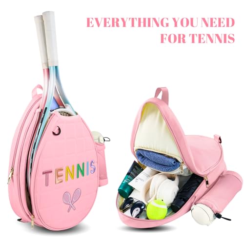 NZNDB Tennis Bags for Women Girl, Tennis Sling Crossbody Backpack, Water Resistant Tennis Bag for Pickleball, Tennis, Racketball(Pink) - Image 3
