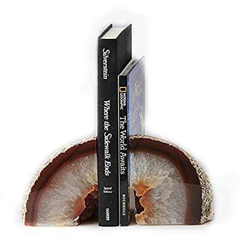 JIC Gem 1 Pair(6 to 8 Lbs) Natural Agate Bookends Decorative geode Book Ends for Heavy Books with Rubber Bumpers Crystal Bookends for Shelves and Office Decoration - Image 5