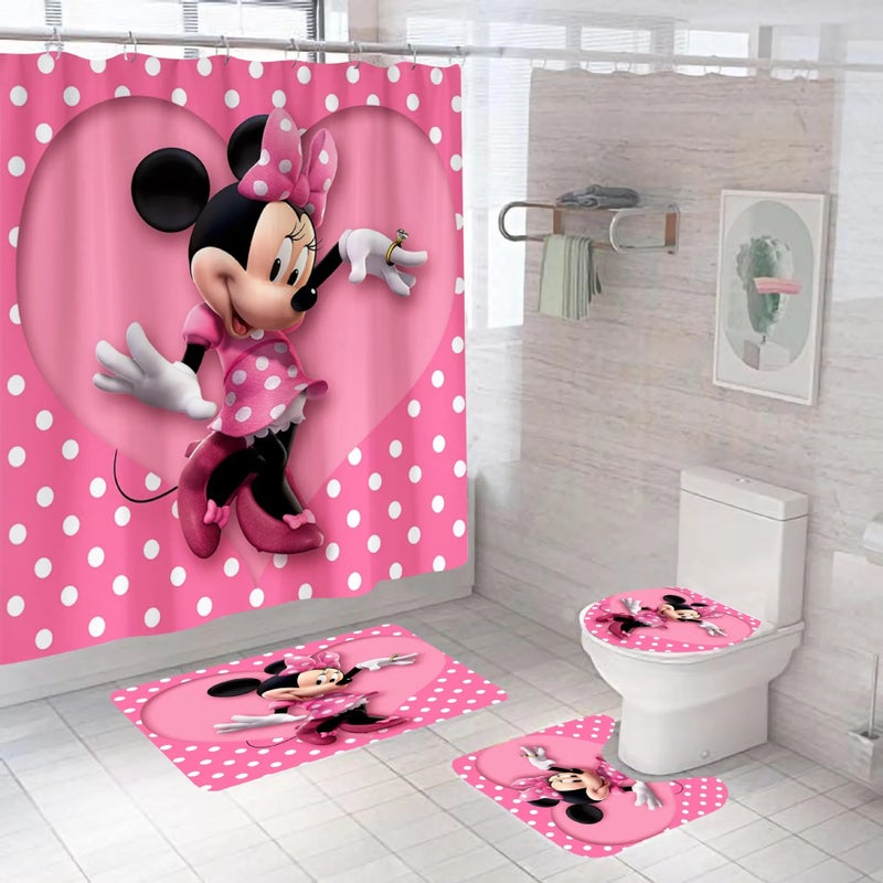Bluejw 4 Pcs Anime  3d Print Bathroom Designers Shower Curtains and Rugs Set - Image 1