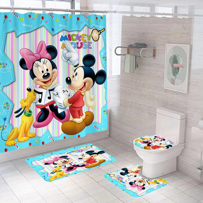 Bluejw 4 Pcs Anime  3d Print Bathroom Designers Shower Curtains and Rugs Set - Image 3