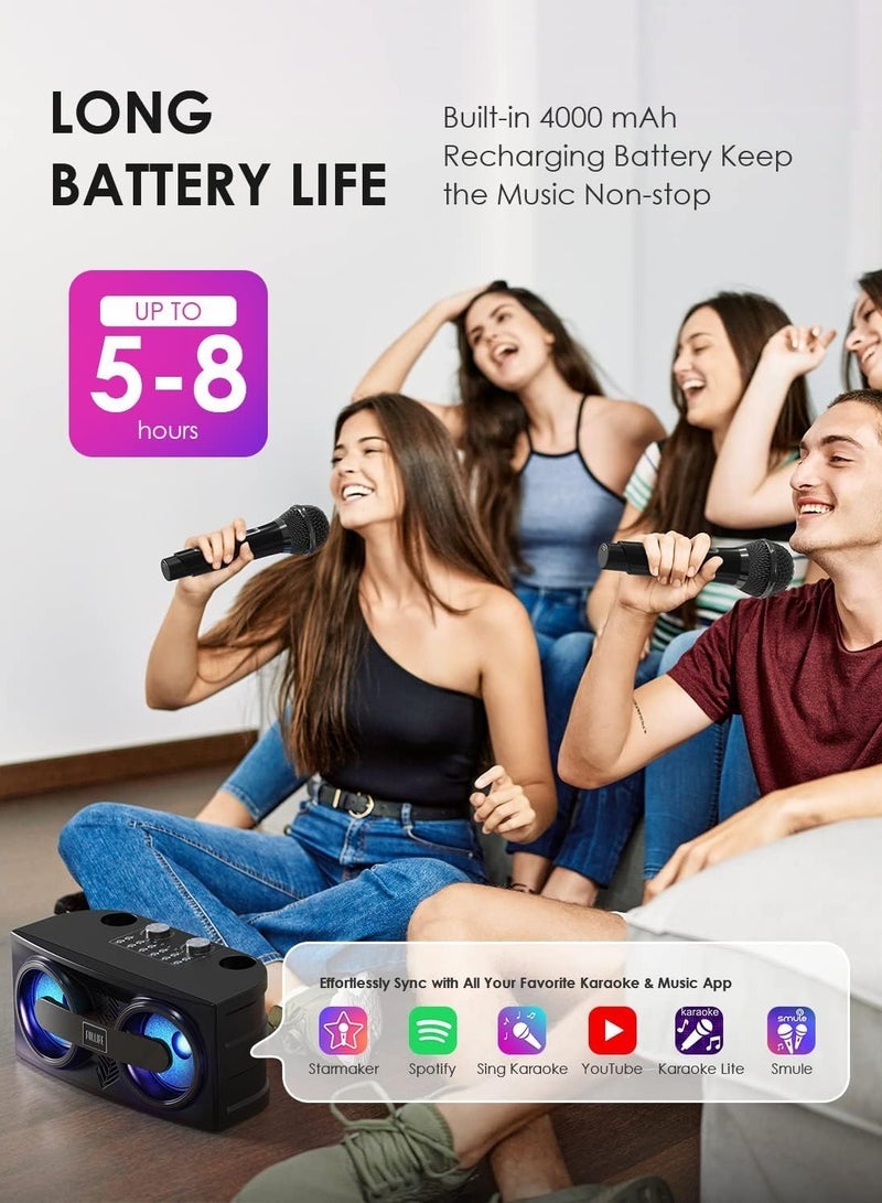 Gulf Trend Karaoke Machine with 2 UHF Wireless Microphones – Portable Bluetooth PA Speaker System with LED Lights, Echo & Bass Adjustment, Vocal Cut for Home Parties, Meetings, and Weddings - Image 3