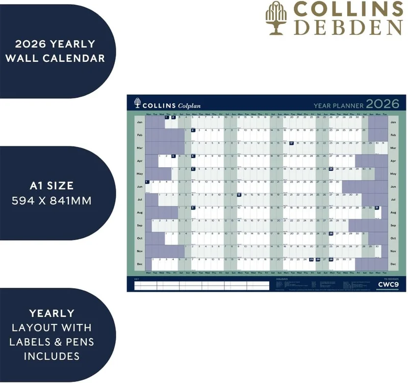 Collins Collins - Colplan - A1 Yearly Wall Calendar 2026 (CWC9-26)
