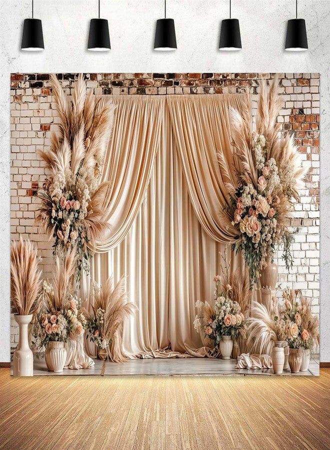 JAWO 10X8ft Boho Floral Wedding Backdrop Wall Background Photography Beige Vintage Flowers Backdrops for Parties Wedding, Girls Birthday Princess Weeding Bridal Shower Floral Anniversary Ceremony Decor - Image 1