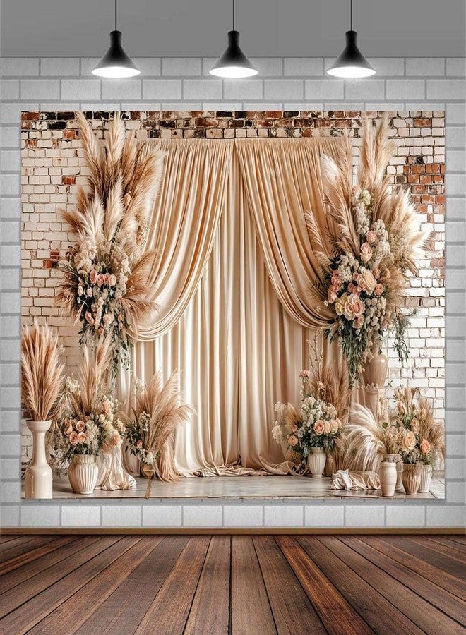 JAWO 10X8ft Boho Floral Wedding Backdrop Wall Background Photography Beige Vintage Flowers Backdrops for Parties Wedding, Girls Birthday Princess Weeding Bridal Shower Floral Anniversary Ceremony Decor - Image 4