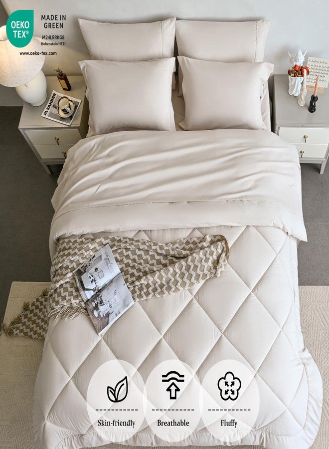 Newspin Queen Bed in a Bag 8 Pieces Comforter Set, Beige All Season Bed Set, Queen Bedding Sets with Comforter and Sheets, Pillow Shams, Fitted Sheet, Pillowcases and Bed Skirt - Image 2