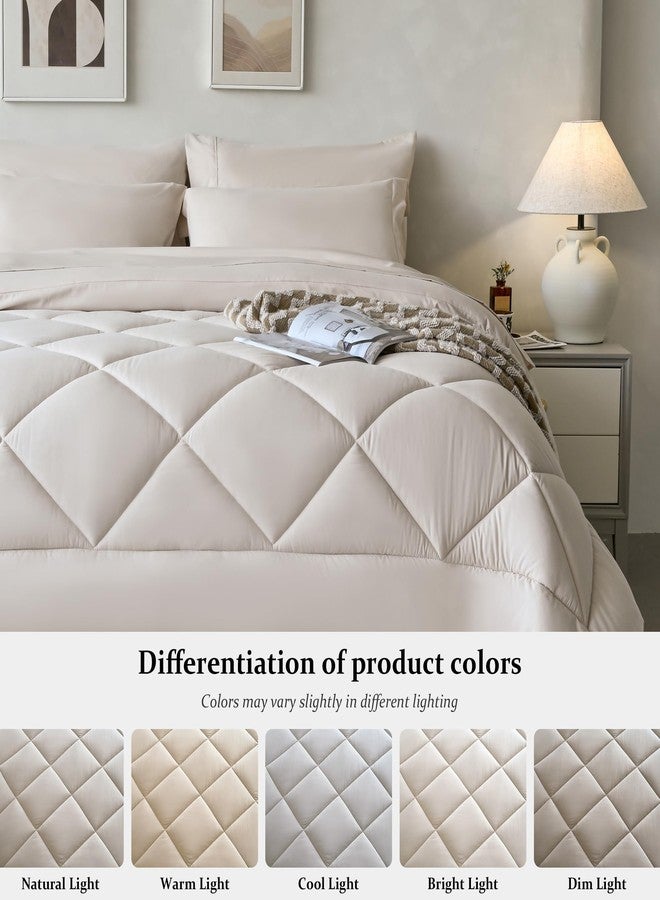 Newspin Queen Bed in a Bag 8 Pieces Comforter Set, Beige All Season Bed Set, Queen Bedding Sets with Comforter and Sheets, Pillow Shams, Fitted Sheet, Pillowcases and Bed Skirt - Image 3