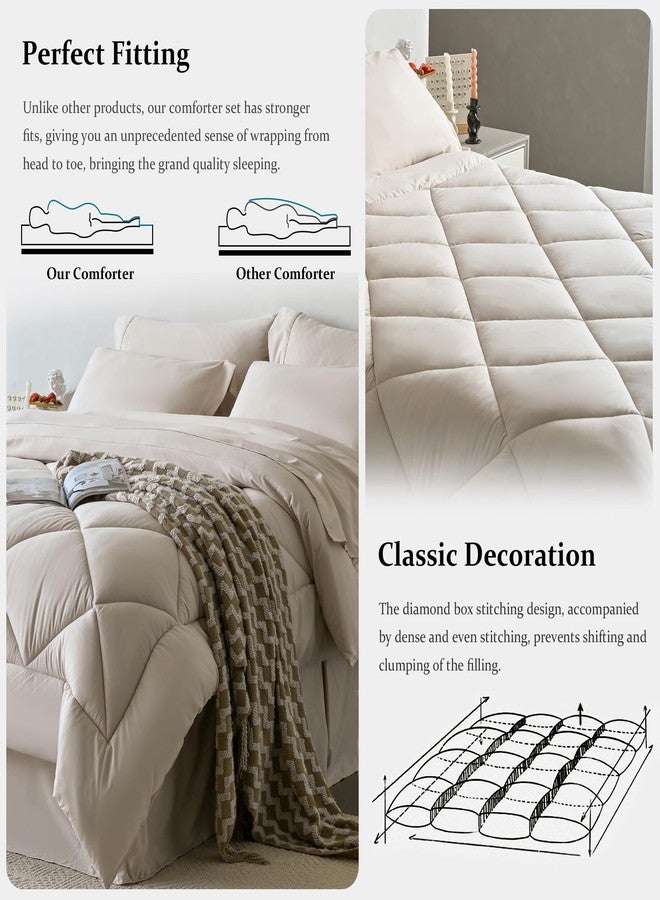 Newspin Queen Bed in a Bag 8 Pieces Comforter Set, Beige All Season Bed Set, Queen Bedding Sets with Comforter and Sheets, Pillow Shams, Fitted Sheet, Pillowcases and Bed Skirt - Image 4