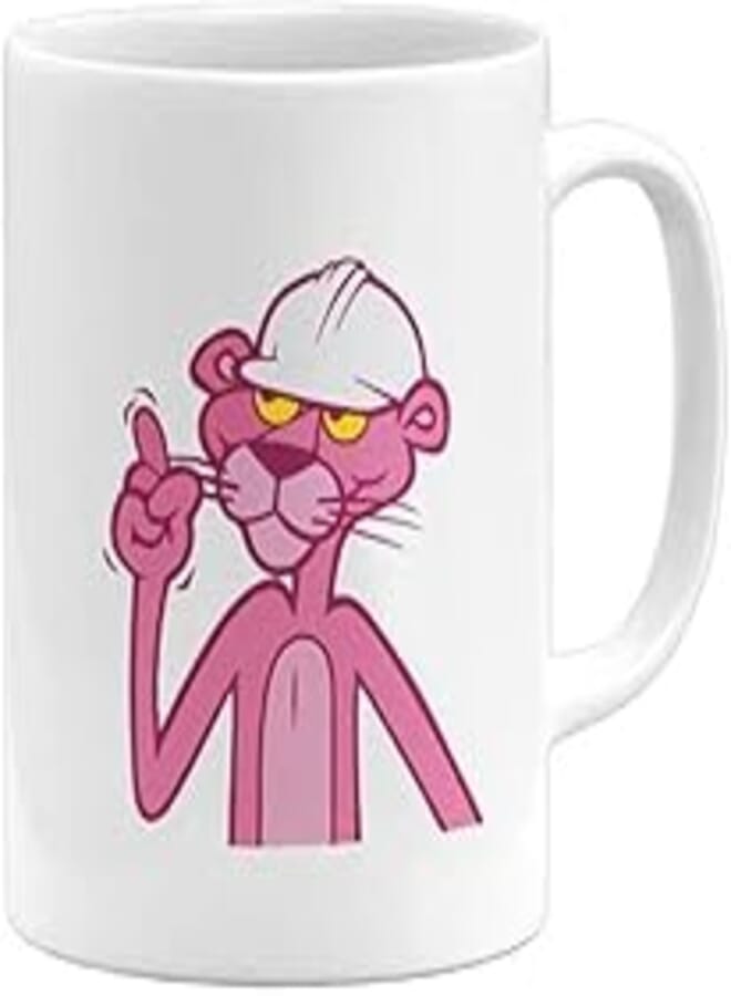 RYN PRINTED DESIGN Working Pink Panther Printed Coffee Mug White/Pink/Yellow 11ounce