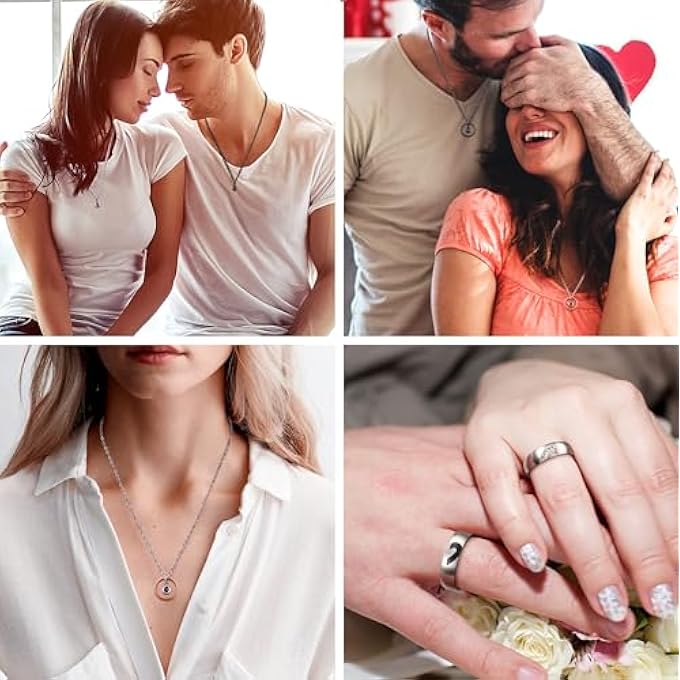 rayihni Matching Necklaces For Couples, Pendant Necklace For Women And Men, Matching Promise Rings Pendant Set, Titanium Steel Couple Necklace For Him And Her, Anniversary Valentine'S Day Jewelry Gift - Image 5