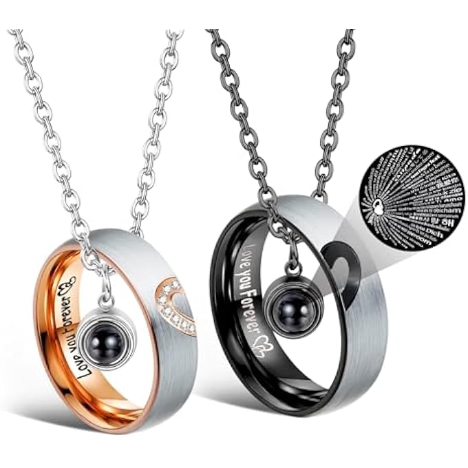 rayihni Matching Necklaces For Couples, Pendant Necklace For Women And Men, Matching Promise Rings Pendant Set, Titanium Steel Couple Necklace For Him And Her, Anniversary Valentine'S Day Jewelry Gift - Image 1