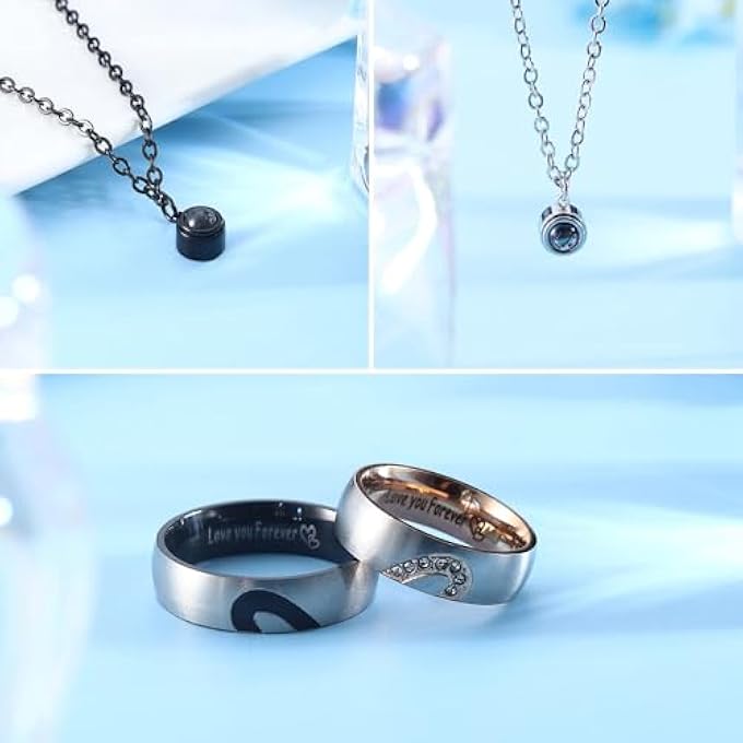 rayihni Matching Necklaces For Couples, Pendant Necklace For Women And Men, Matching Promise Rings Pendant Set, Titanium Steel Couple Necklace For Him And Her, Anniversary Valentine'S Day Jewelry Gift - Image 4