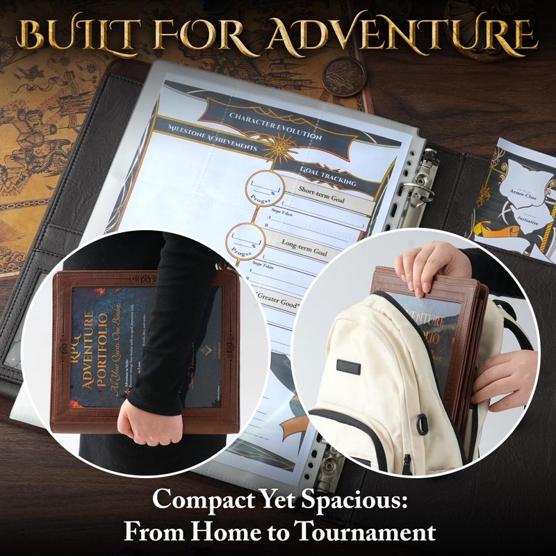 Soar Forge Vintage Adventurer's Portfolio â€“ PU Leather Character Sheet Binder, Binder for DND with Spell Card Display Organizer, Clear Front Cover, and Storage Pockets (Elder Brown) - Image 5