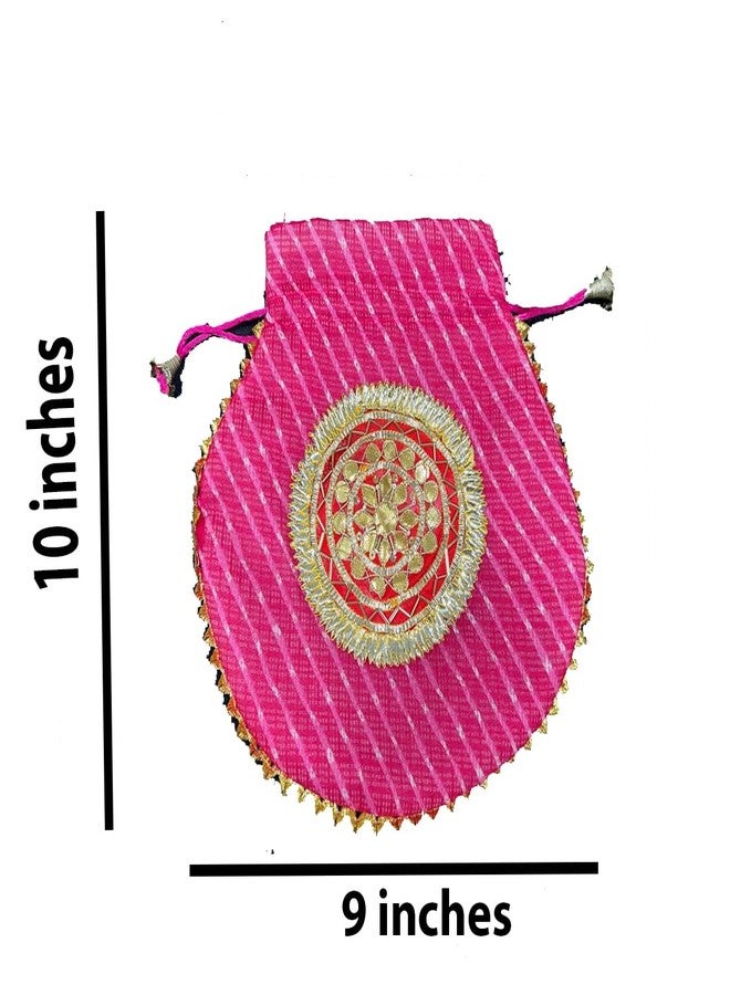 brown leaf 10X9 inches Lehriya fabric potli bag Gotta Work Potli Bags For Giveways For Women Return Gifts Favours For Guests (12) - Image 3
