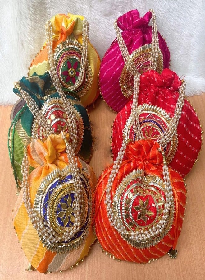 brown leaf 10X9 inches Lehriya fabric potli bag Gotta Work Potli Bags For Giveways For Women Return Gifts Favours For Guests (12) - Image 4
