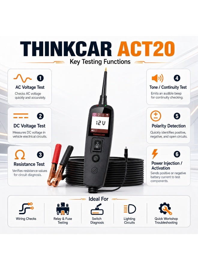 THINKCAR ACT20 Automotive Electrical Circuit Tester With Digital Display, Voltage Testing, Power Injection And Short Circuit Detection - Image 3