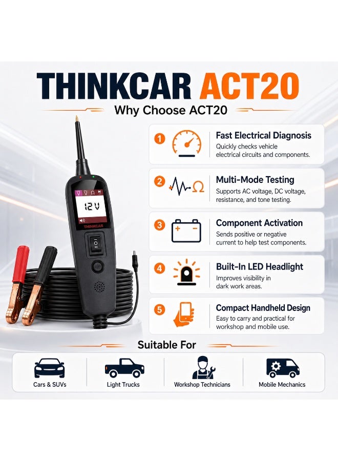 THINKCAR ACT20 Automotive Electrical Circuit Tester With Digital Display, Voltage Testing, Power Injection And Short Circuit Detection - Image 5