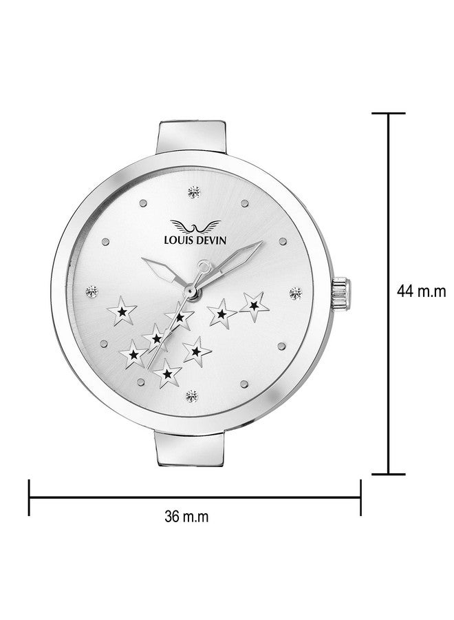 لويس ديفين ساعة يد تناظرية Ld-Zl103-Slv من الفولاذ المقاوم للصدأ بسوار فضي للنساء من LOUIS DEVIN - Image 4