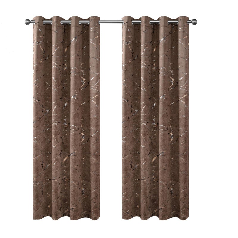 Petrichor Luxury Dark Taupe Velvet Curtains, Gold & Silver Foil Marble Pattern, 85% Light Blocking, Thermal Drapes, 52" Wide x 84" Long, 2 Panels for Bedroom and Living Room - Image 1