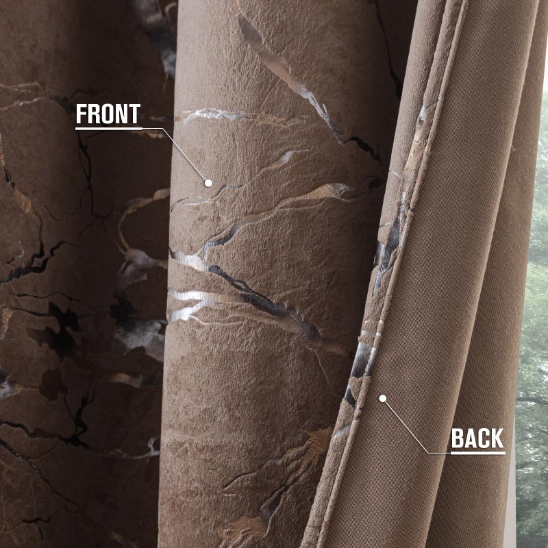 Petrichor Luxury Dark Taupe Velvet Curtains, Gold & Silver Foil Marble Pattern, 85% Light Blocking, Thermal Drapes, 52" Wide x 84" Long, 2 Panels for Bedroom and Living Room - Image 3