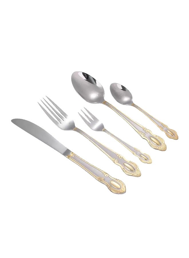 Five-piece set of stainless steel tableware, high-grade sense of palace retro, food-grade stainless steel, comfortable to the touch, easy to grasp, smooth edges without scraping, mirror polishing. - Image 1