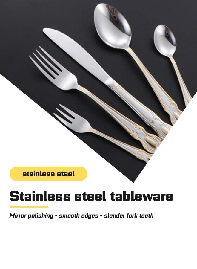 Five-piece set of stainless steel tableware, high-grade sense of palace retro, food-grade stainless steel, comfortable to the touch, easy to grasp, smooth edges without scraping, mirror polishing. - Image 2