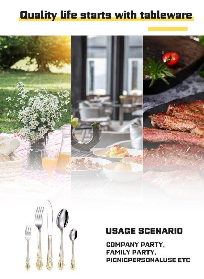 Five-piece set of stainless steel tableware, high-grade sense of palace retro, food-grade stainless steel, comfortable to the touch, easy to grasp, smooth edges without scraping, mirror polishing. - Image 3