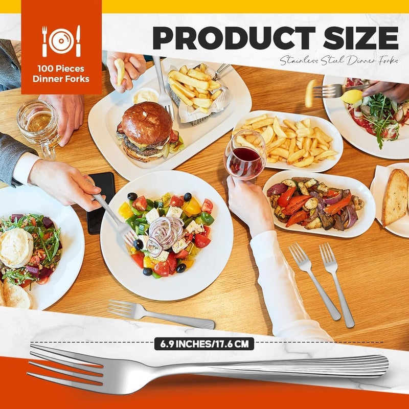 Minatee 100 Pieces Dinner Forks Bulk Set 69 Inches Stainless Steel Metal Forks Flatware Fork Silverware Salad Forks Table Fork Mirror Polished for Home Restaurant Eating Kitchen Utensils - Image 2