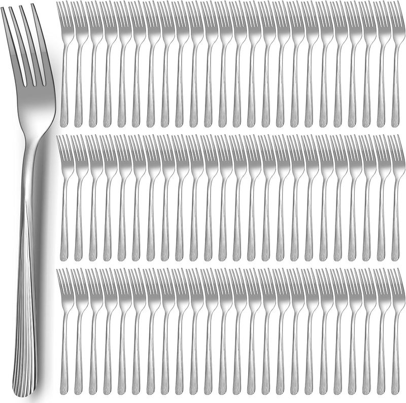 Minatee 100 Pieces Dinner Forks Bulk Set 69 Inches Stainless Steel Metal Forks Flatware Fork Silverware Salad Forks Table Fork Mirror Polished for Home Restaurant Eating Kitchen Utensils - Image 1
