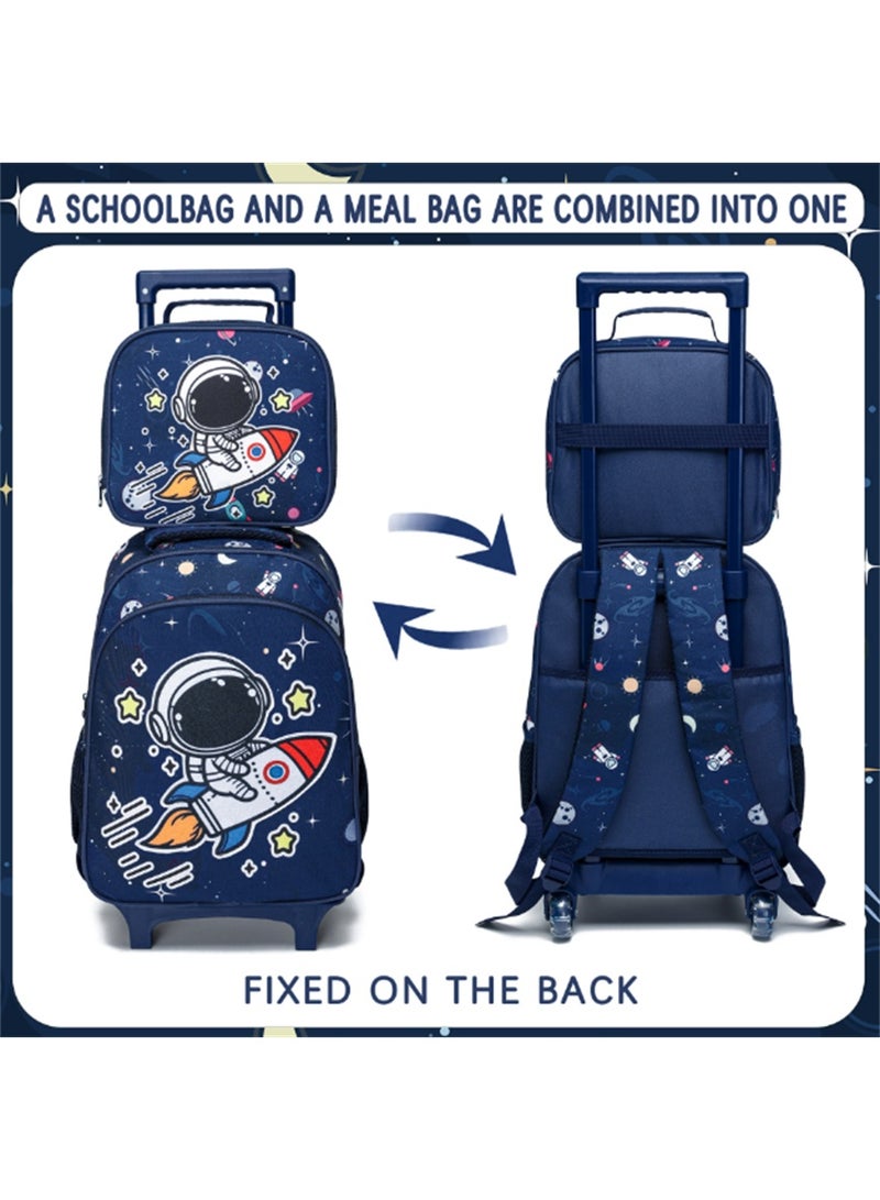 Kids Rolling Backpack, 3 in 1 Trolley Luggage School Bag with Pencil Case and Lunch Bag, Fashion Students Wheeled Bookbag Travel Rucksack for Girls and Boys (LBS, Astronaut Blue) - Image 2