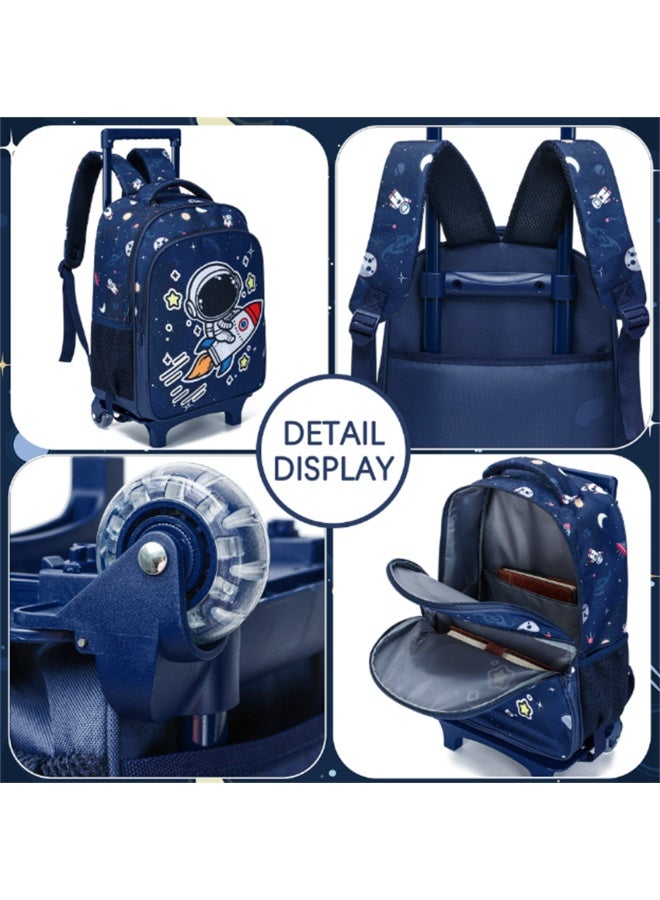 Kids Rolling Backpack, 3 in 1 Trolley Luggage School Bag with Pencil Case and Lunch Bag, Fashion Students Wheeled Bookbag Travel Rucksack for Girls and Boys (LBS, Astronaut Blue) - Image 3