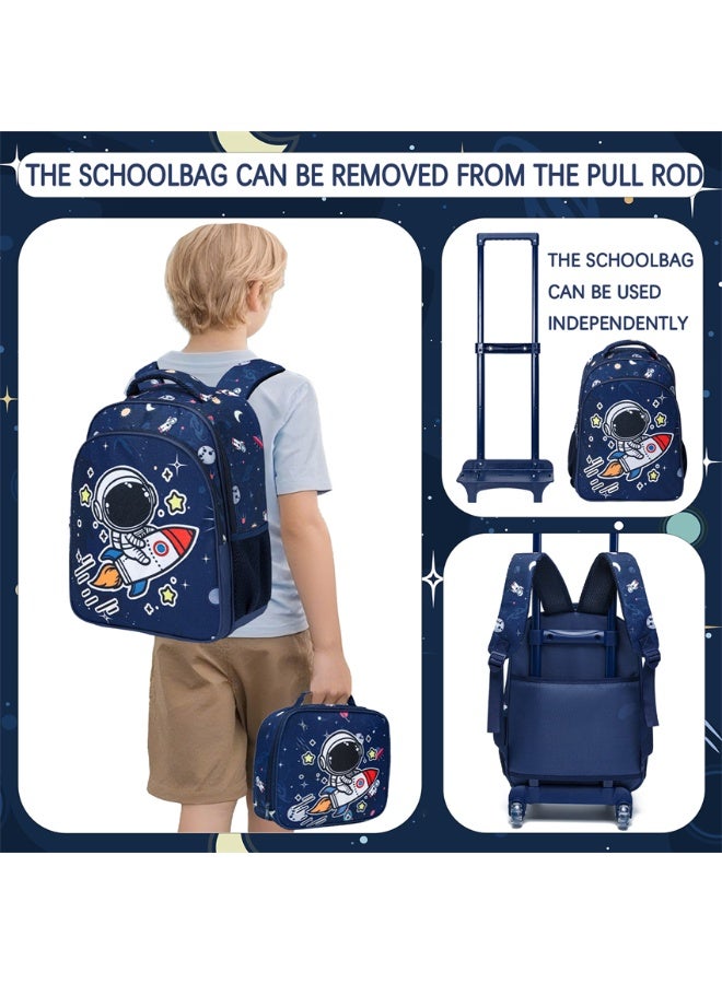 Kids Rolling Backpack, 3 in 1 Trolley Luggage School Bag with Pencil Case and Lunch Bag, Fashion Students Wheeled Bookbag Travel Rucksack for Girls and Boys (LBS, Astronaut Blue) - Image 5