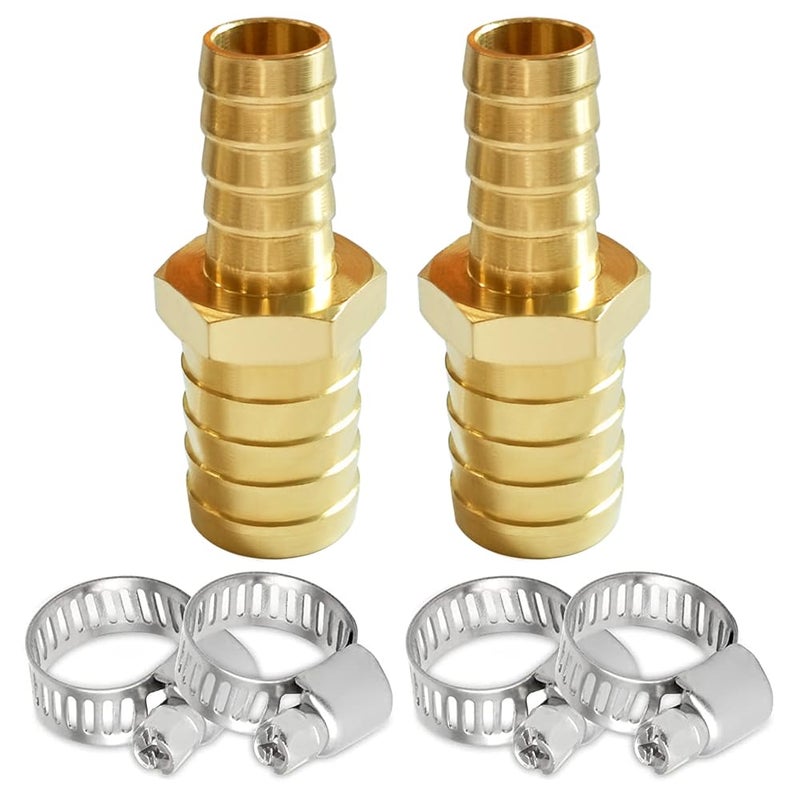 Uenede 2Pcs Brass 1/4"" To 1/2"" Od Barb Reducer Barbed Hose Fittings With 4 Stainless Steel Clamps Hex Reducing Splicer Mender Fitting For Water/Oil/Gas - Image 1