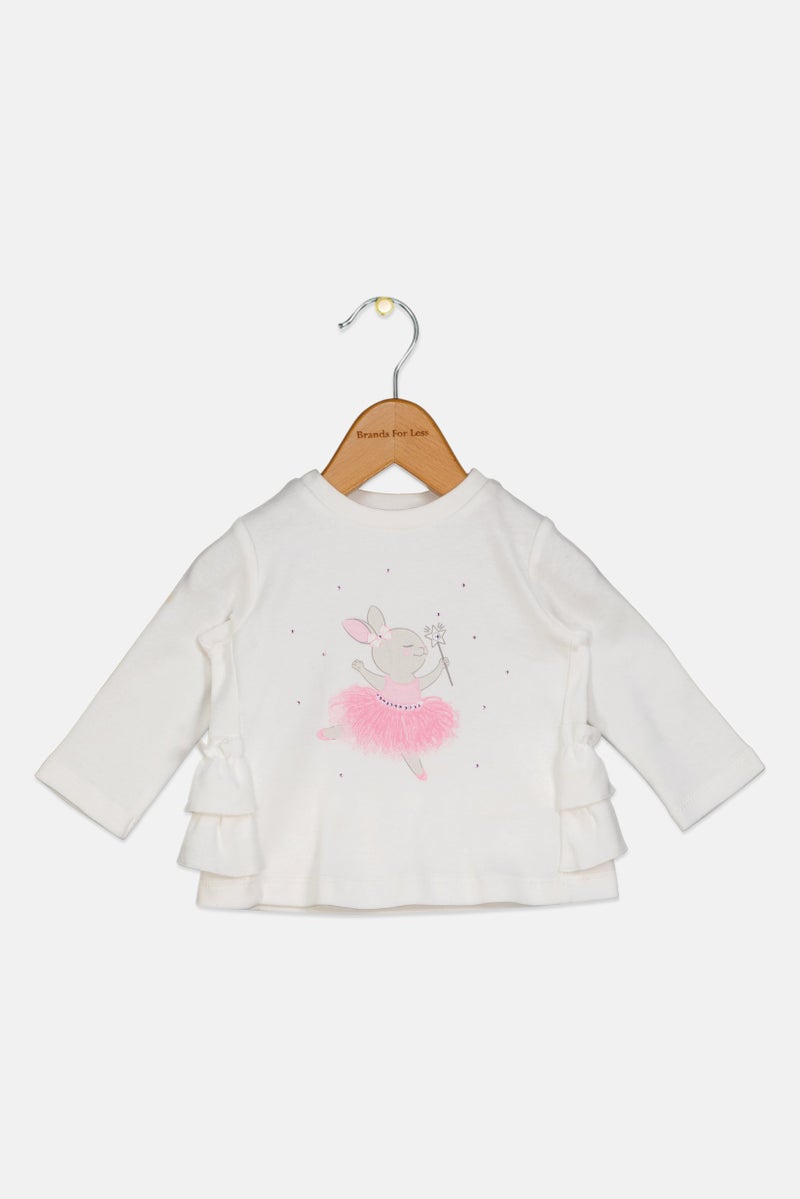 Choupette Toddlers Girl Graphic Print Long Sleeve Top, White - Image 1