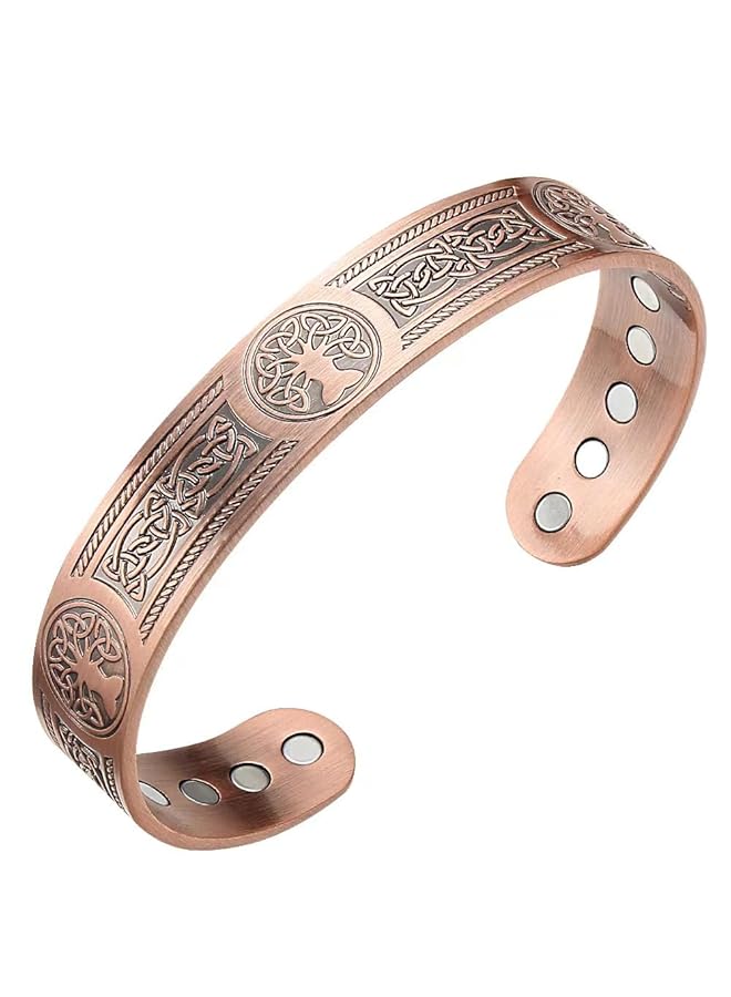erorex Copper Magnetic Bracelet Tree Of Life Pattern 6 Ultra Strong Magnets Adjustable Size