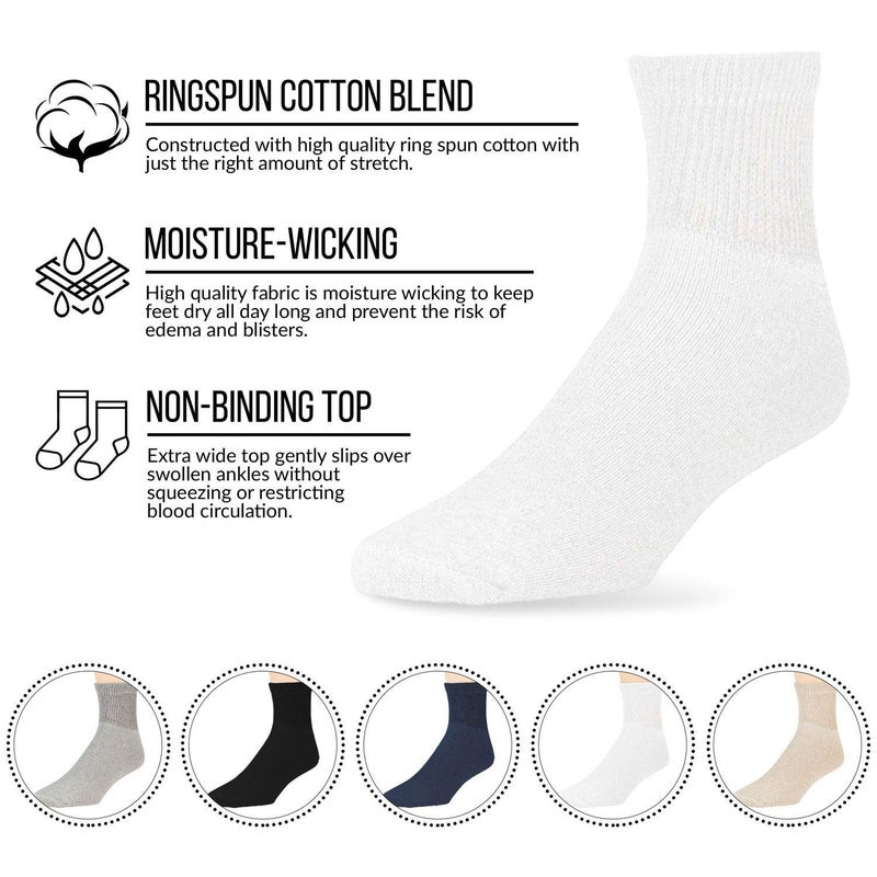 Brooklyn Socks Big and Tall Diabetic Neuropathy Ankle Socks, King Size Mens Athletic Quarter Socks (13-16, White) - 6 Pairs - Image 5