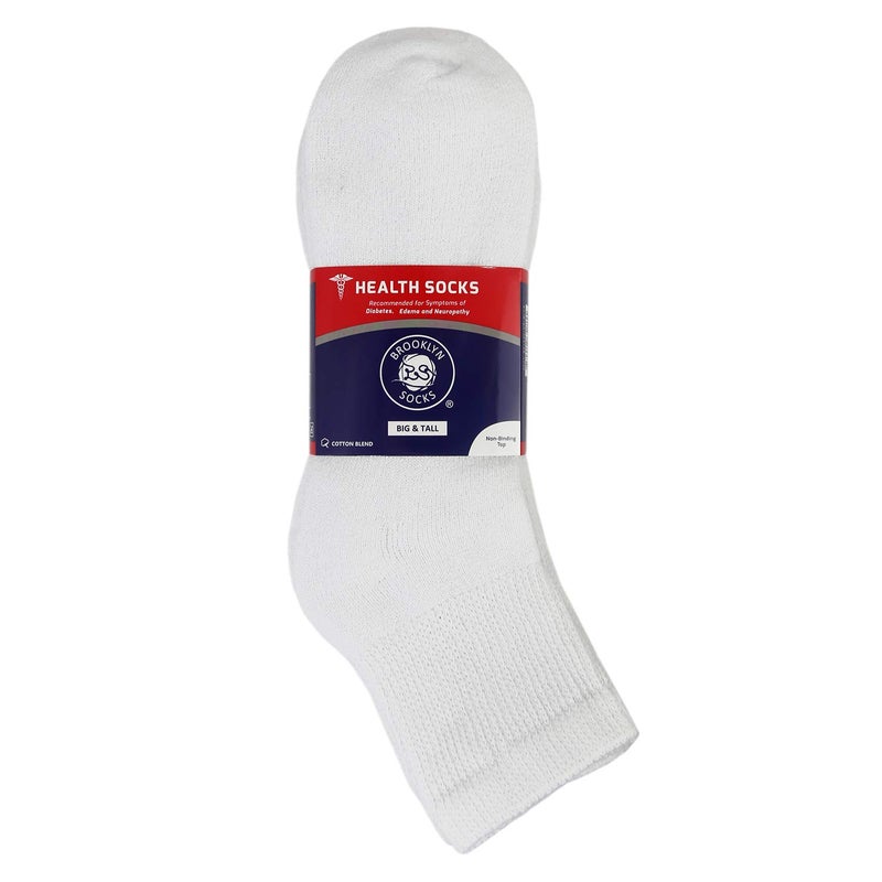 Brooklyn Socks Big and Tall Diabetic Neuropathy Ankle Socks, King Size Mens Athletic Quarter Socks (13-16, White) - 6 Pairs - Image 4