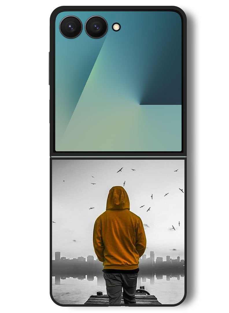 Theodor Case Compatible with Samsung Galaxy Z Flip 7 - 6.9 Inch Protection Shockproof Bumper Cover Sad Boy Walking - Image 1