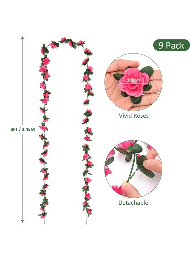 KHOYIME 9 Pack 72 FT Artificial Flower Garland, Fake Rose Red Roses Vines Silk Flowers Faux Plastic Outdoor Hanging Floral Ivy Garland Decoration for Wedding Arch Bedroom Home Wall Backdrop Room Decor - Image 2