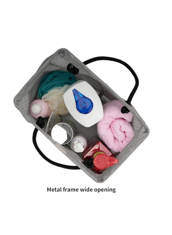 Bathroom Organizer Bag,26x17.5x20cm Mesh Bathroom Organizer Bag with Metal Frame, Foldable Water Drainage Storage for Shower Toiletries, Travel Toiletry Bag with Cotton Linen Handle for Home u0026 Vacation - Image 4