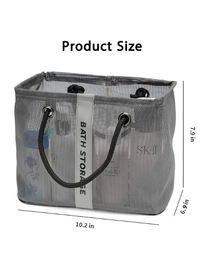 Bathroom Organizer Bag,26x17.5x20cm Mesh Bathroom Organizer Bag with Metal Frame, Foldable Water Drainage Storage for Shower Toiletries, Travel Toiletry Bag with Cotton Linen Handle for Home u0026 Vacation - Image 2