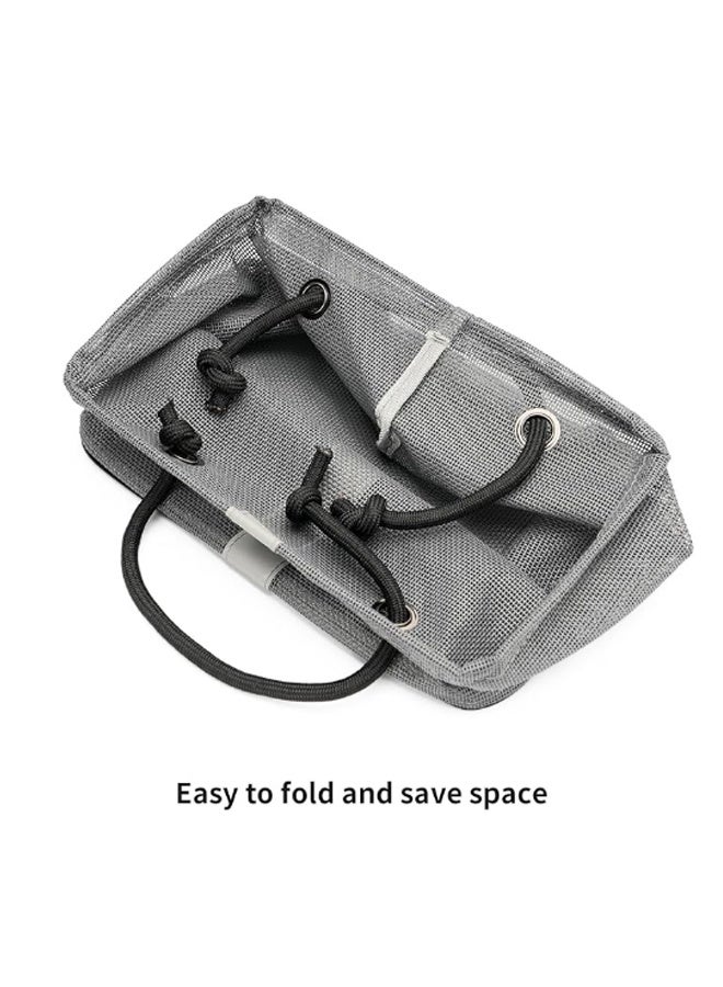Bathroom Organizer Bag,26x17.5x20cm Mesh Bathroom Organizer Bag with Metal Frame, Foldable Water Drainage Storage for Shower Toiletries, Travel Toiletry Bag with Cotton Linen Handle for Home u0026 Vacation - Image 5