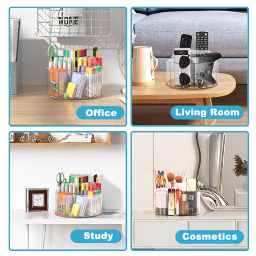 Wawocs Acrylic Pen Holder for Desks, Acrylic Desk Organizer Clear, 360 Degree Pencil Holder for Desk Kids, Rotating Desk Organizer Rotating Pen Holder for Desk, Art Supply Storage Organizer 6 Compartments - Image 5